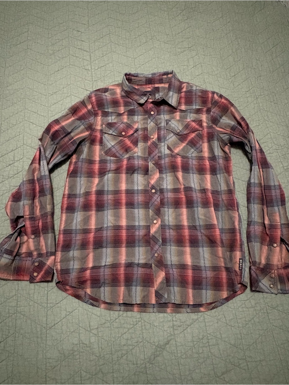 PrAna Plaid Pearl Snap Flannel Shirt Men’s Medium Long Sleeve